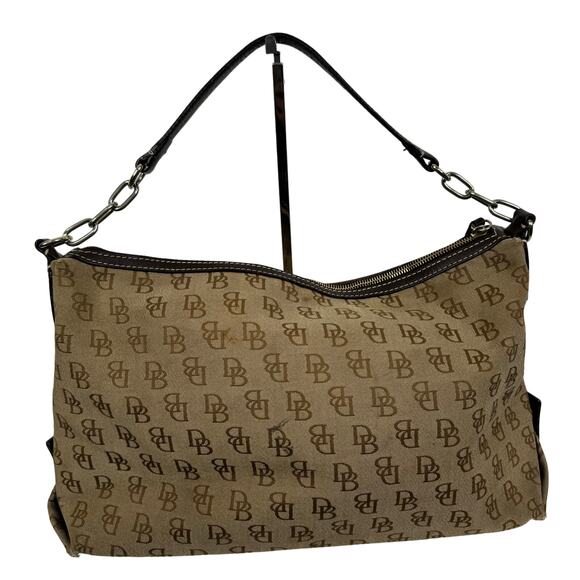 Dooney & Bourke Monogram Logo Double Pockets Canvas Leather Satchel Bag - Picture 2 of 16